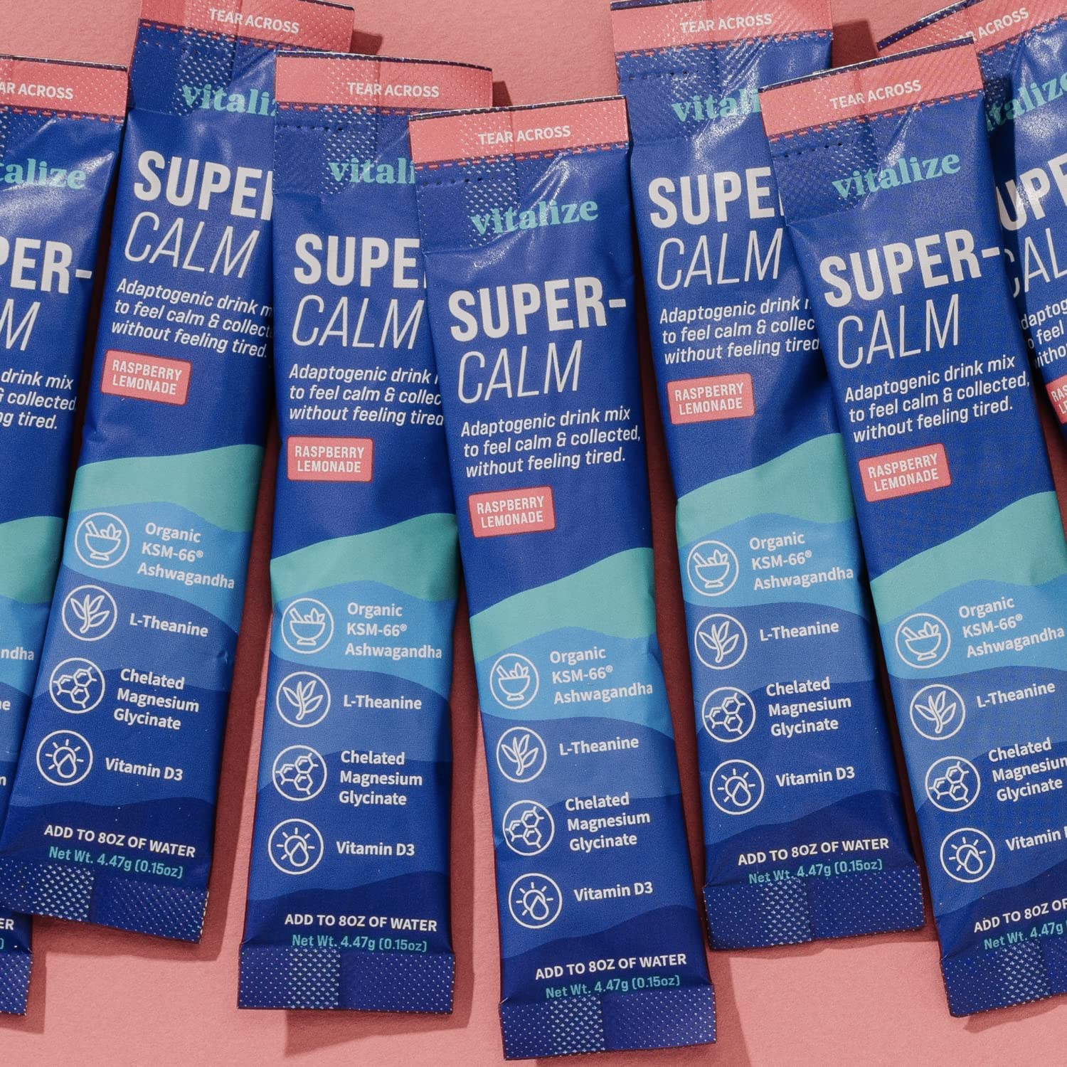 VITALIZE SuperCalm - Feel Calm, Cool, and Collected | Drink Mix | Contains KSM-66 Ashwagandha, L-Theanine, Magnesium Glycinate, and Vitamin D3 | Raspberry Lemonade, 0.15 Ounce (Pack of 20) - Image 7